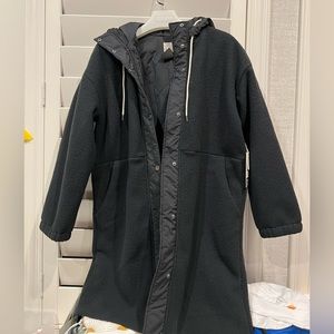 Vuori Black Hooded Fleece Coat